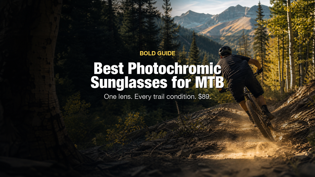 Mountain biker on singletrack trail — best photochromic MTB sunglasses